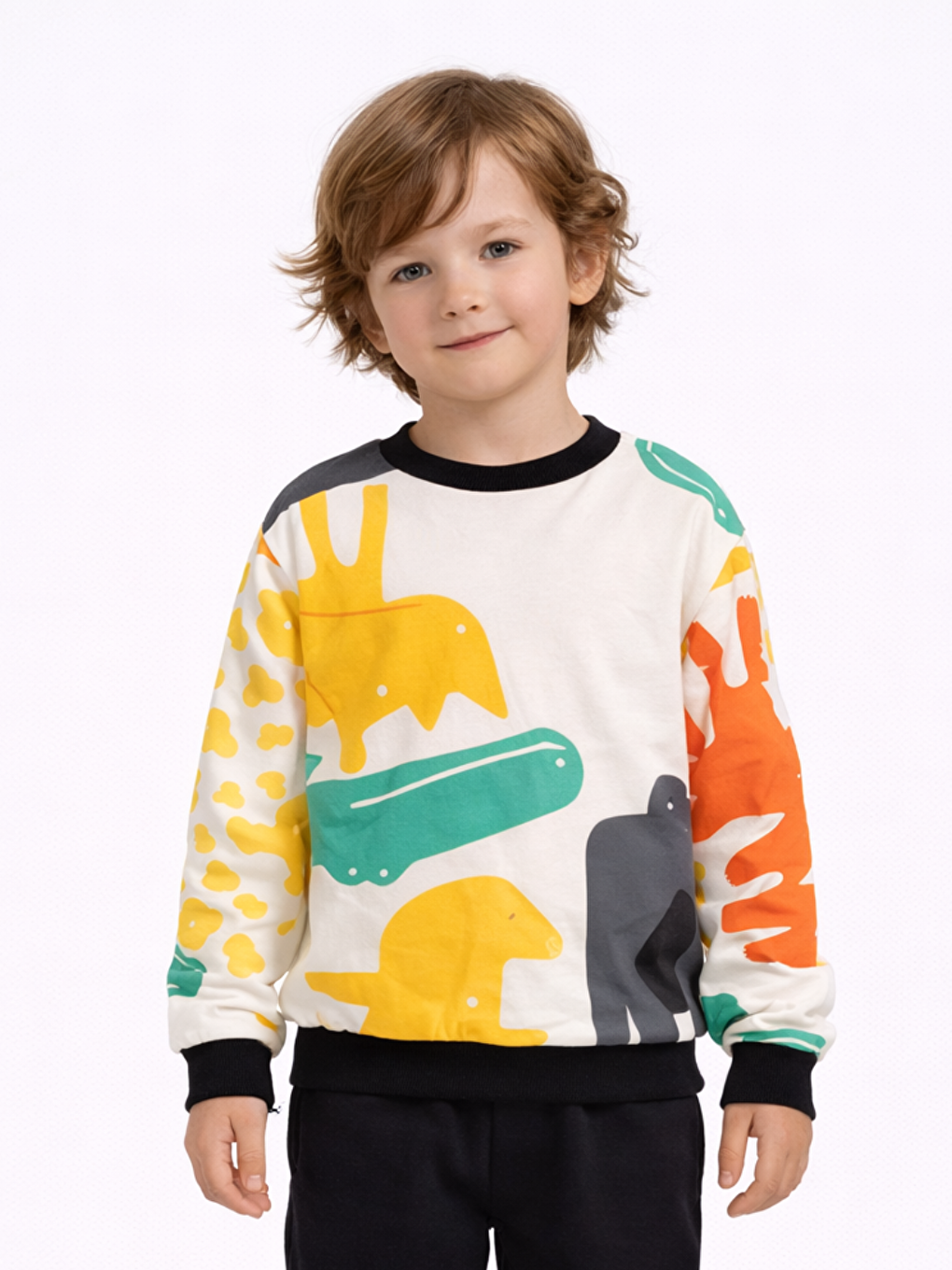Bej Dinos Baskılı Erkek Çocuk SweatShirt