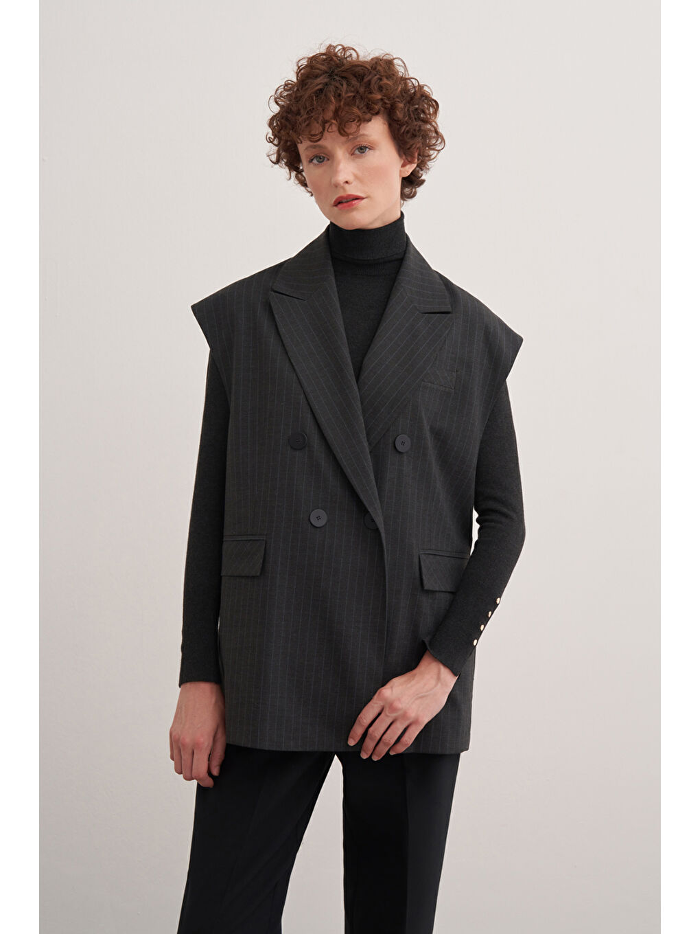 Gri Füme 9153111 Düğmeli Cepli Yelek-2