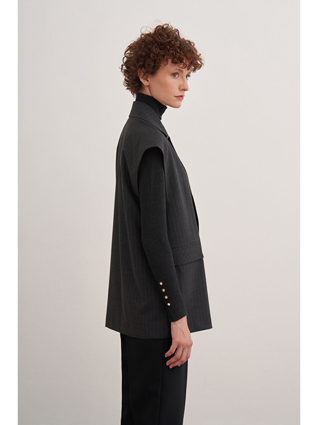 Gri Füme 9153111 Düğmeli Cepli Yelek-3