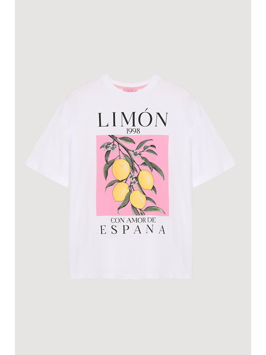 Renkli Limon Baskılı Tişört Beyaz