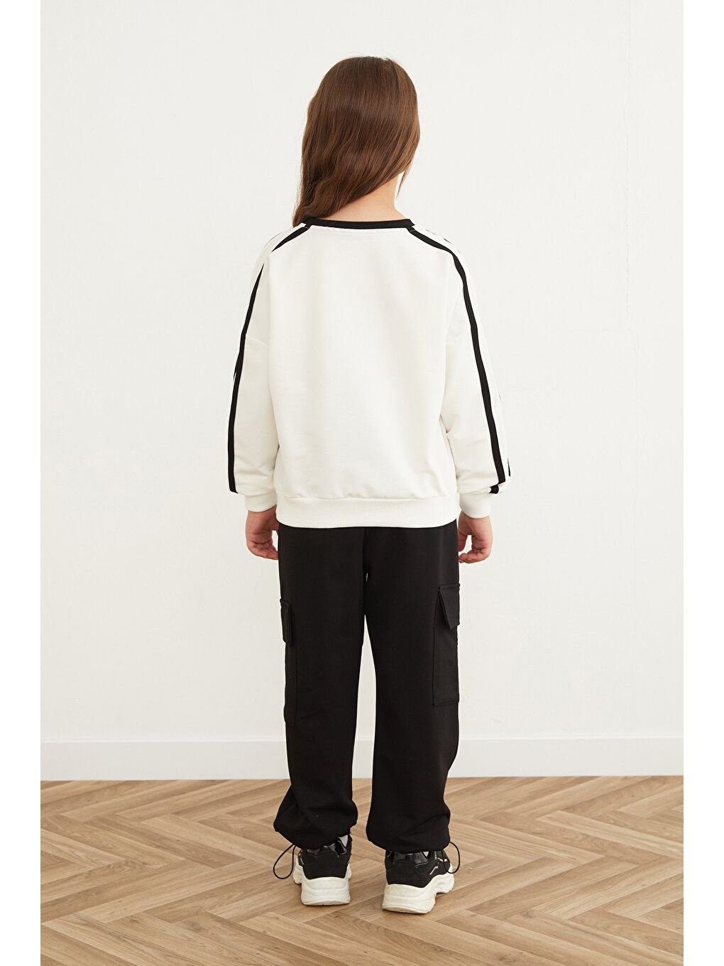 Siyah Smile Baskılı Paçası Stoperli Kız Çocuk Takım-1