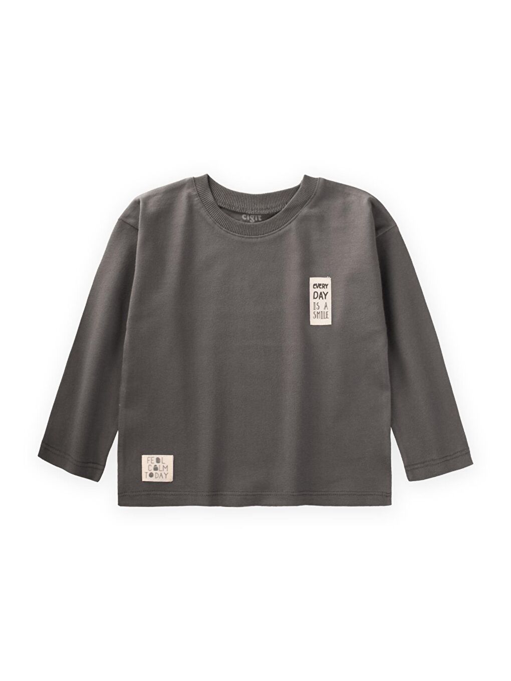 Etiket Detaylı Mevsimlik T-Shırt 2-10 Yaş Haki Yeşil