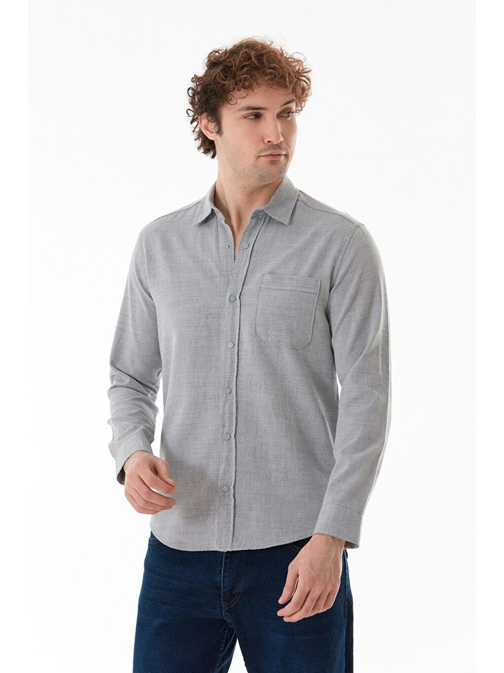 Gri Basic Cepli Çıtçıtlı Gömlek-4