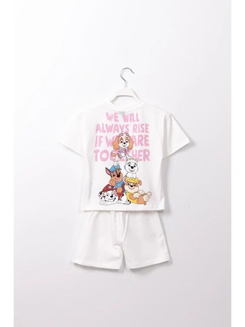 Beyaz Kız Çocuk Pamuklu Ekru Tişört Şort Takım-1
