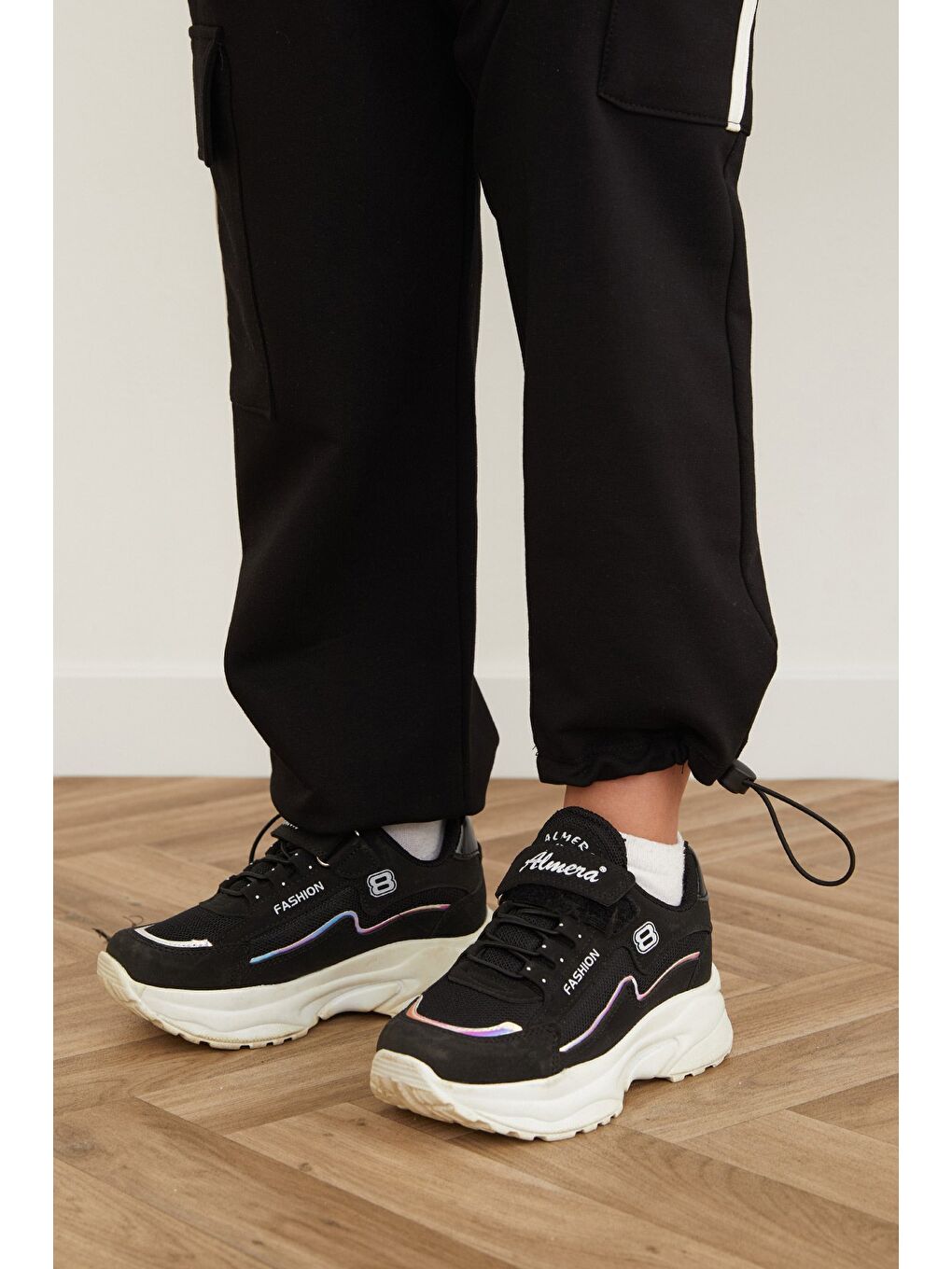 Siyah Smile Baskılı Paçası Stoperli Kız Çocuk Takım-2