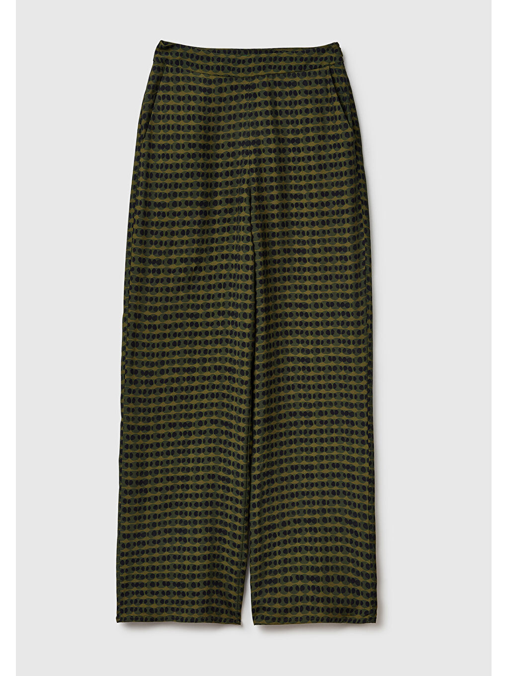 Kadın Koyu Yeşil %100 Viskoz Tamamı Desenli Beli Lastikli Pantolon-1