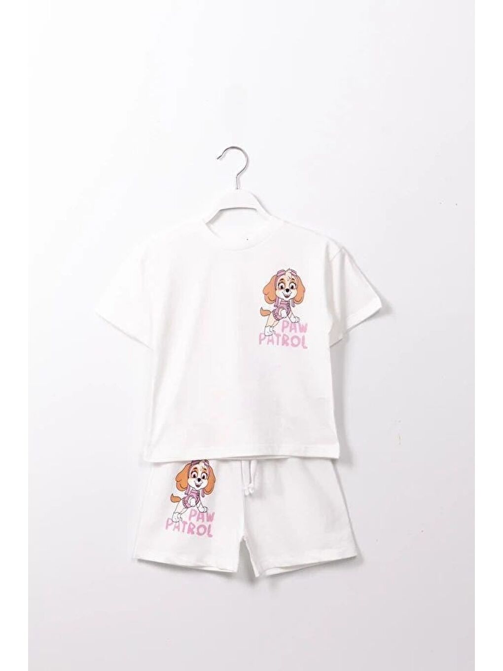 Beyaz Kız Çocuk Pamuklu Ekru Tişört Şort Takım-2