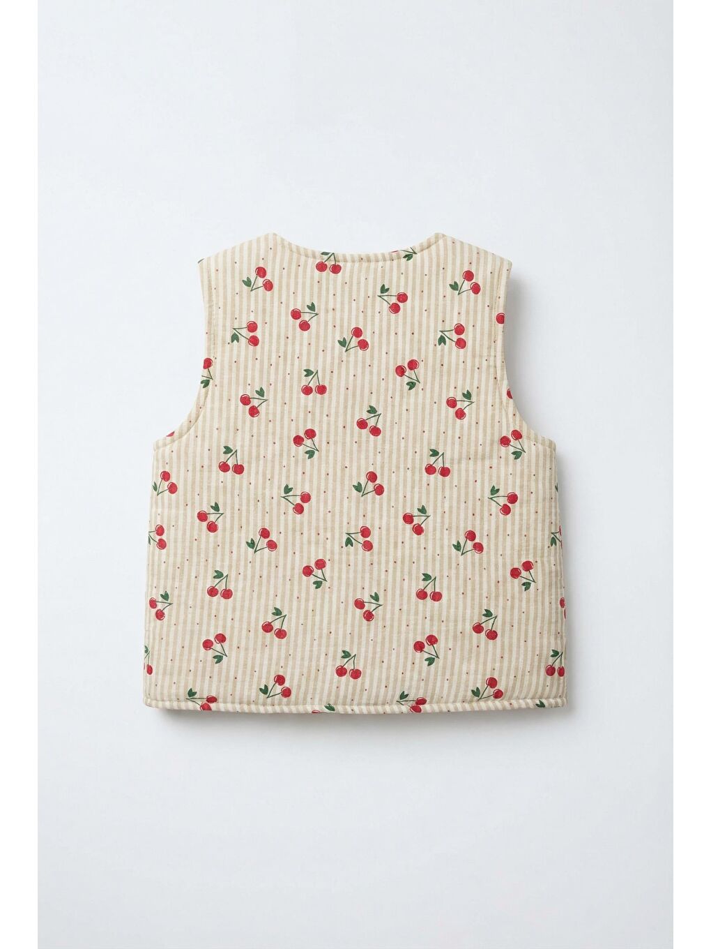 Karışık Kız Çocuk Pamuklu Bej Kiraz Desenli Bağlamalı Yelek-1