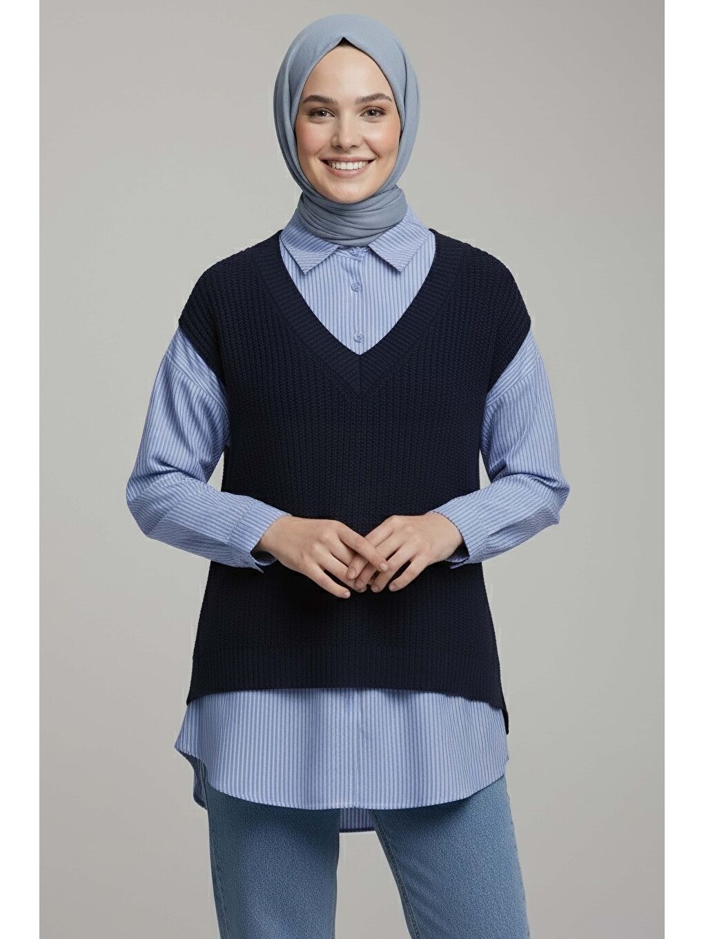 Triko Kol Detaylı Gömlek Lacivert - 28007-LACIVERT