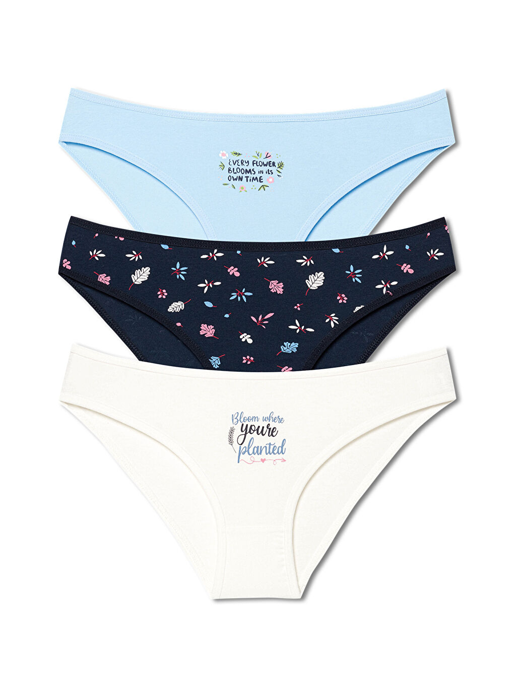 Karışık Pamuklu Desenli ve Baskılı Slip Kadın Külot 3'lü Paket