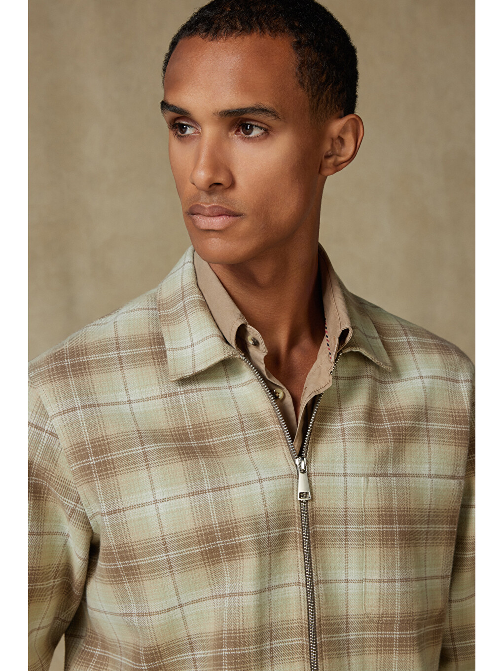 Prato Flanel Pamuklu Overshirt Fit Yeşil Klasik Yaka Erkek Ekoseli Gömlek Ceket-3