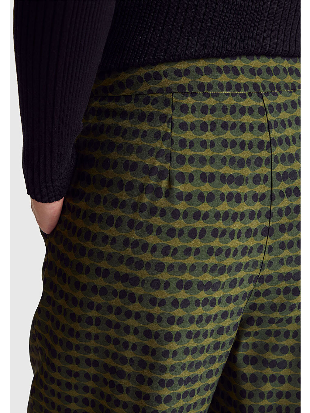 Kadın Koyu Yeşil %100 Viskoz Tamamı Desenli Beli Lastikli Pantolon-5