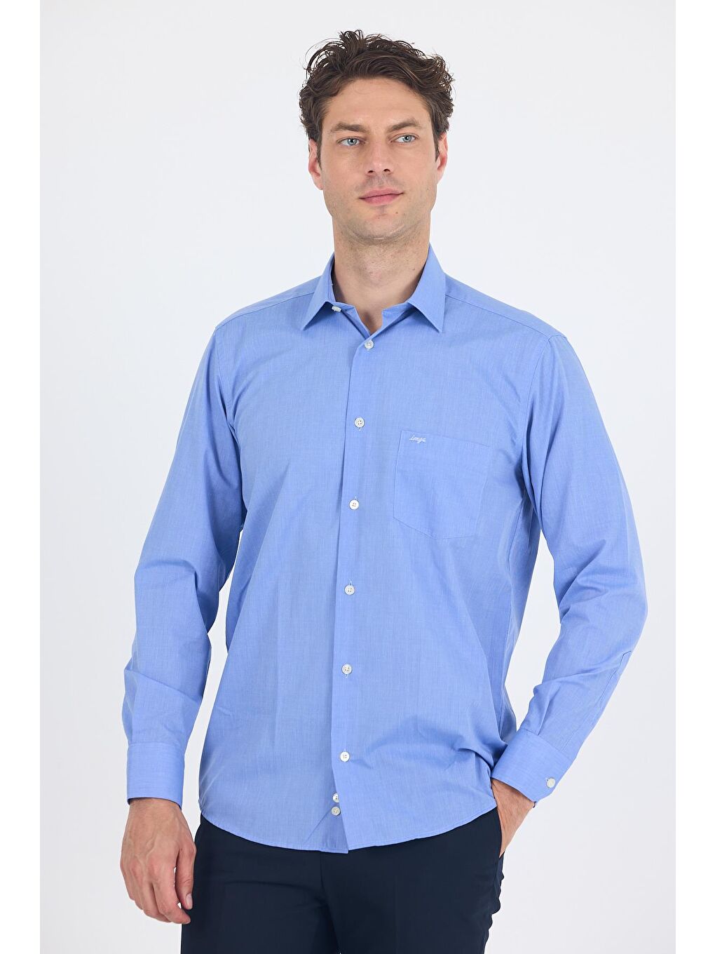 Mavi Uzun Kol Pamuklu Basic Comfort Fit Gömlek 1004250002-4