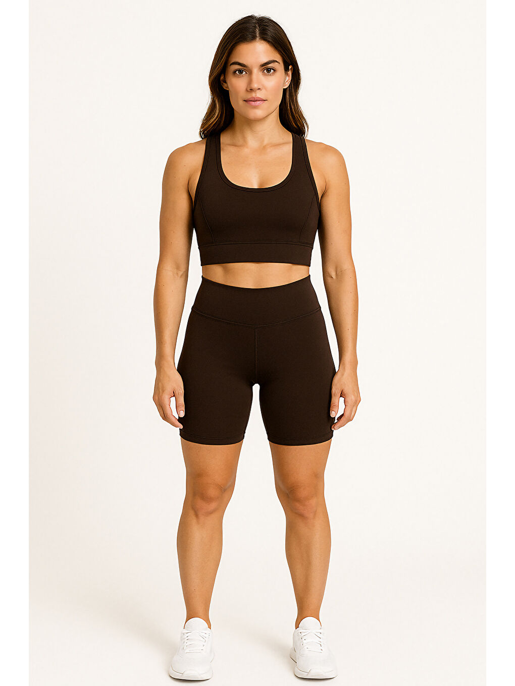 Kahverengi Yüksek Bel Toparlayıcı Kadın Spor Kısa Tayt