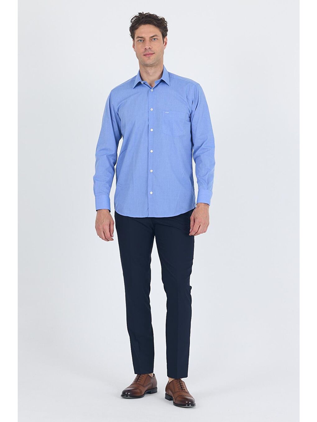 Mavi Uzun Kol Pamuklu Basic Comfort Fit Gömlek 1004250002-3