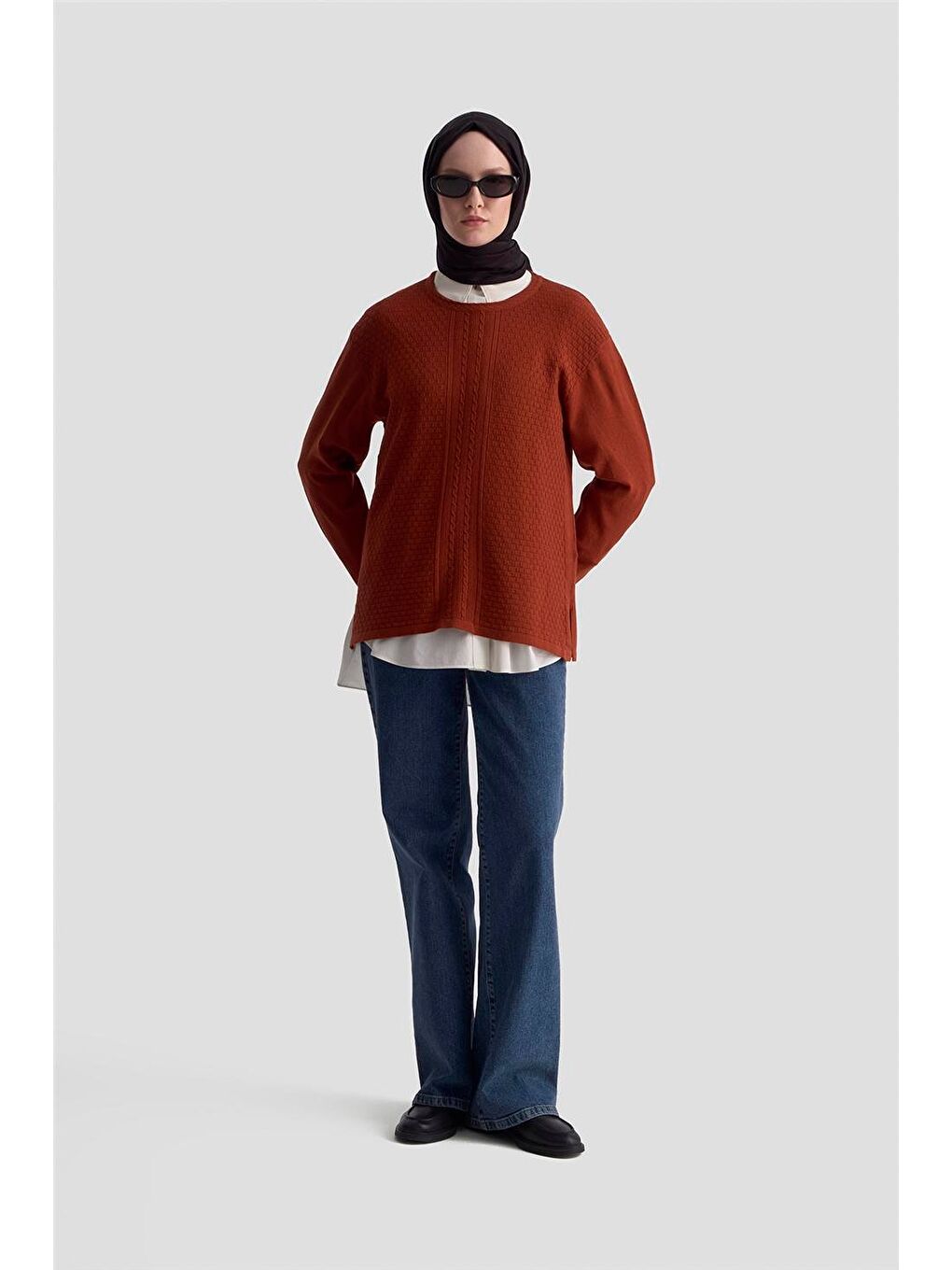 Kahverengi Desenli Kazak 25Kd7008 Kiremit-1