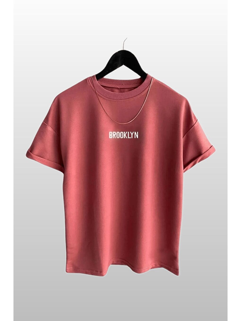 Kadın Brooklyn Baskılı 3lü Paket Gül Kurusu Lila Mor T Shirt-1