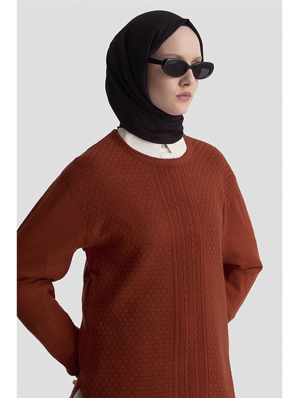 Kahverengi Desenli Kazak 25Kd7008 Kiremit-2