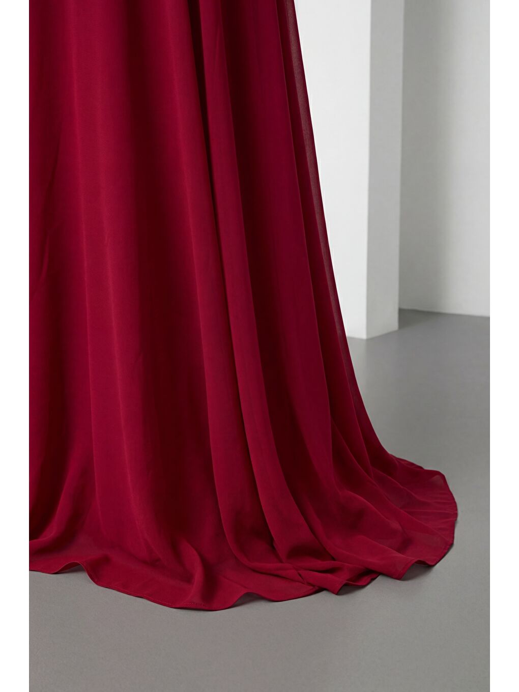 Kadın Bordo Taşlı Şifon Uzun Abiye Elbise-3