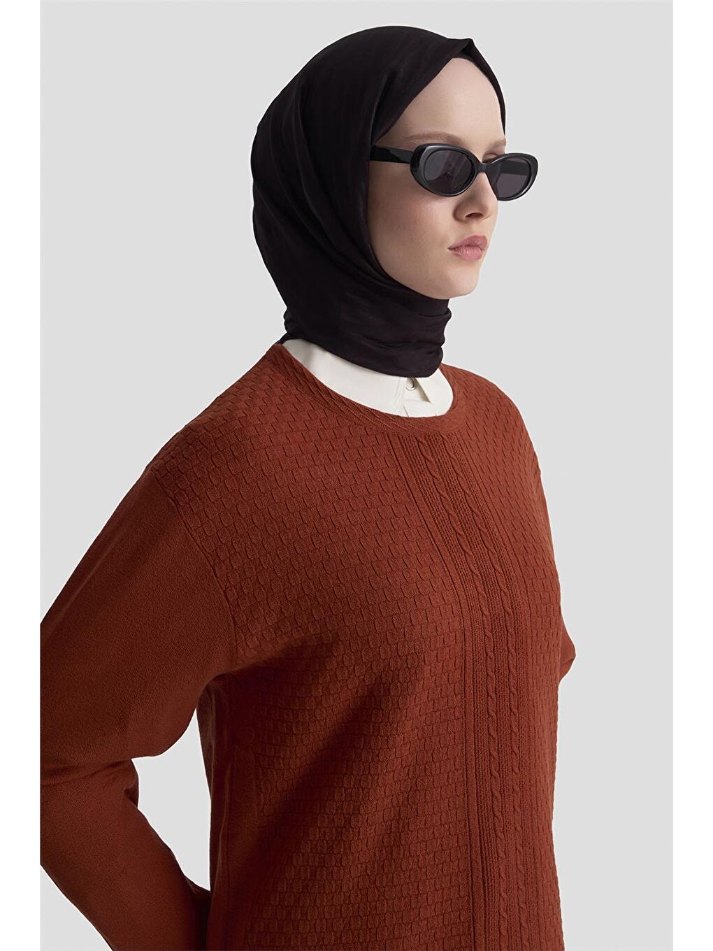 Kahverengi Desenli Kazak 25Kd7008 Kiremit-3