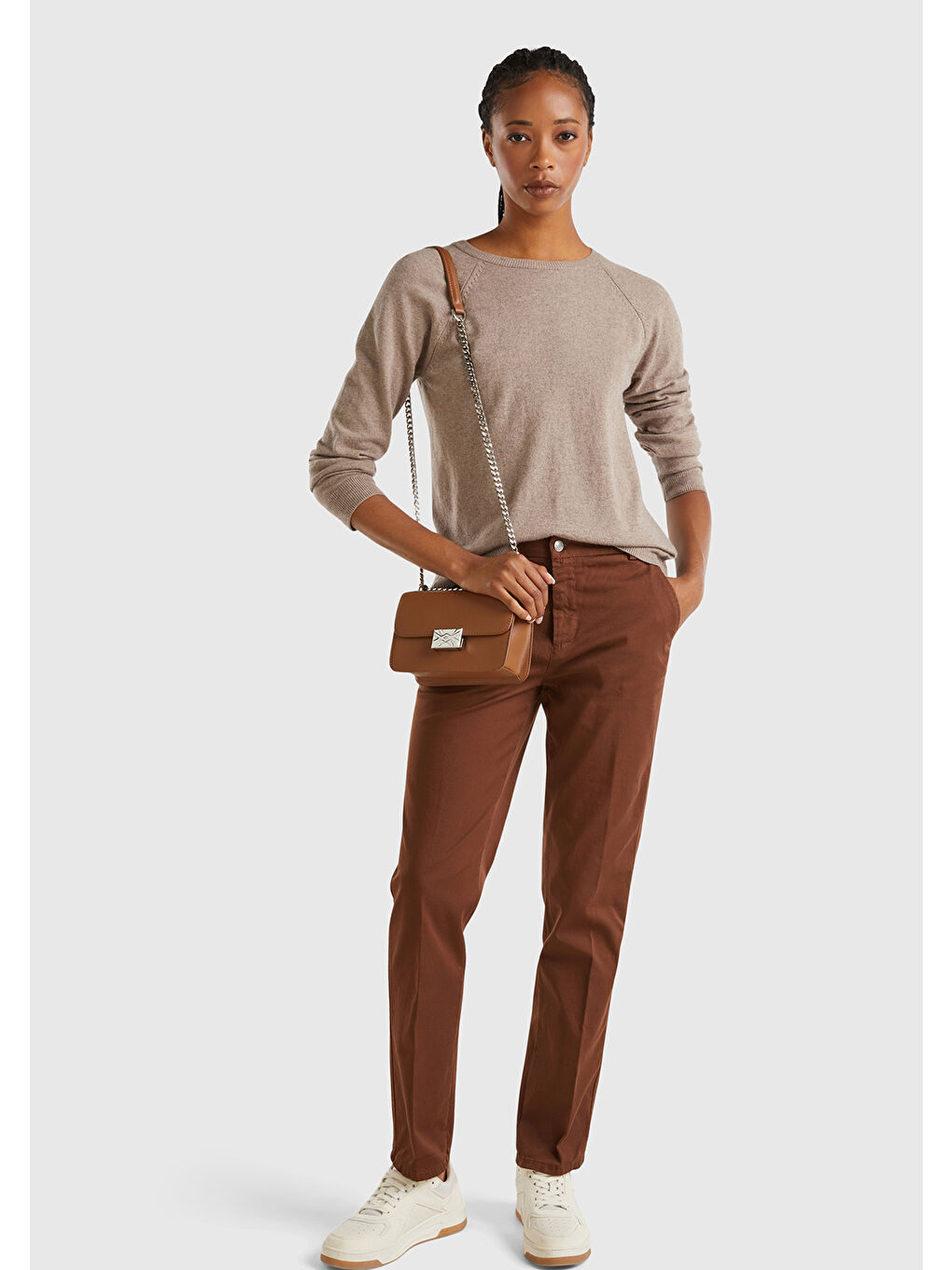 Kahverengi Kadın Taba Kaşmir Karışımlı Kazak-4