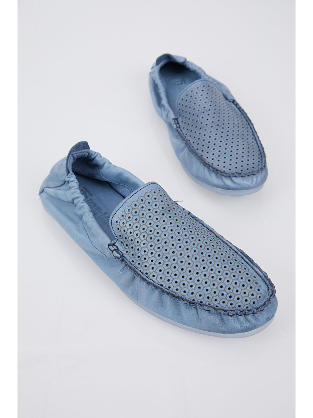 Erkek Mavi Arkası Lastikli Hakiki Deri Loafer-1