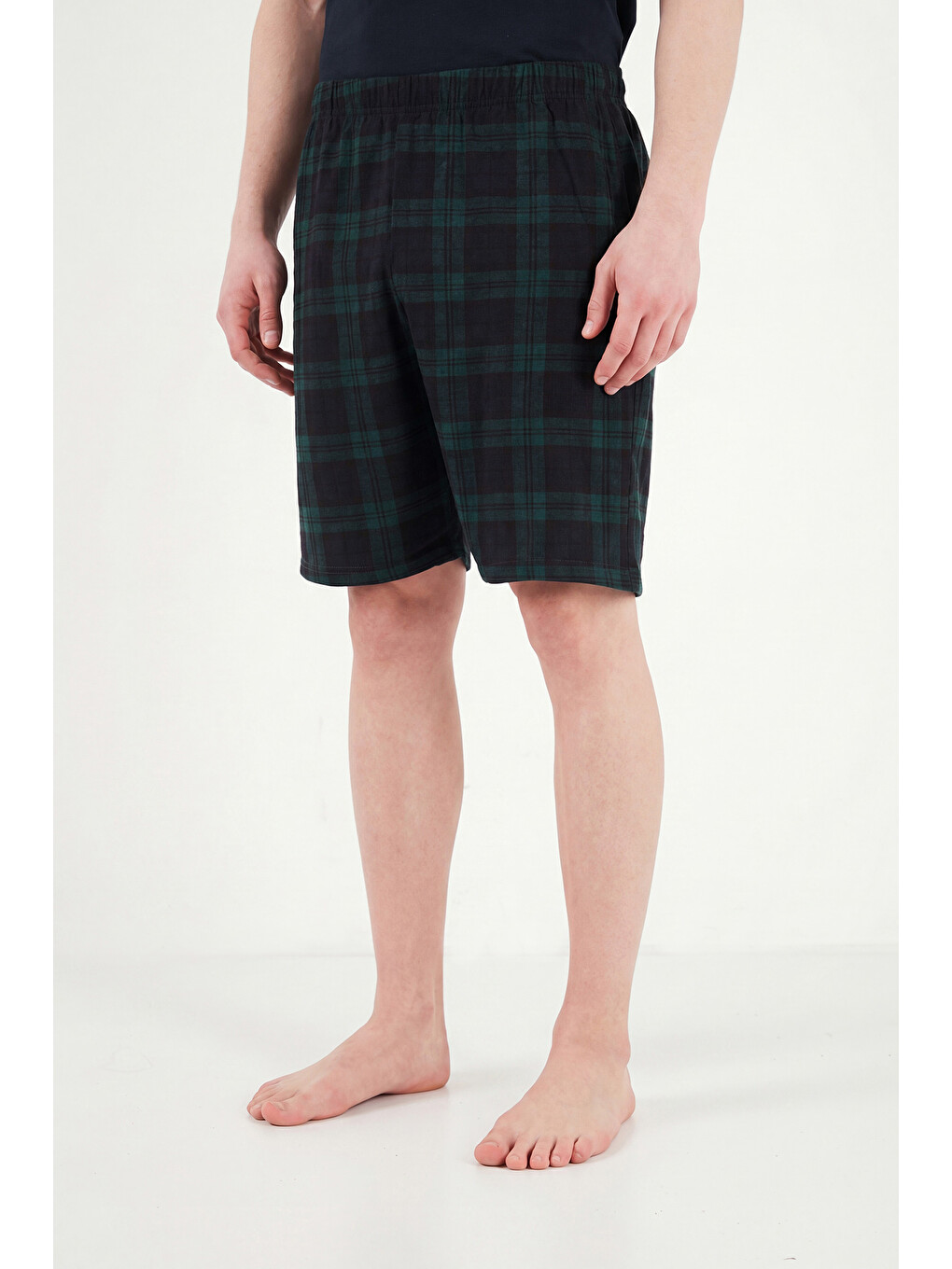 Lacivert Kareli Pamuklu Regular Fit Şortlu Pijama Takımı 6572022-4