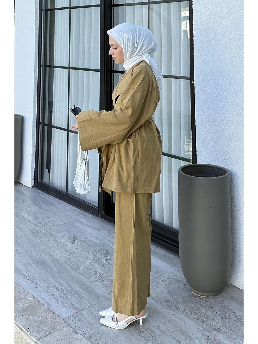 Kimono Tesettür Takım Yağ Yeşili-1