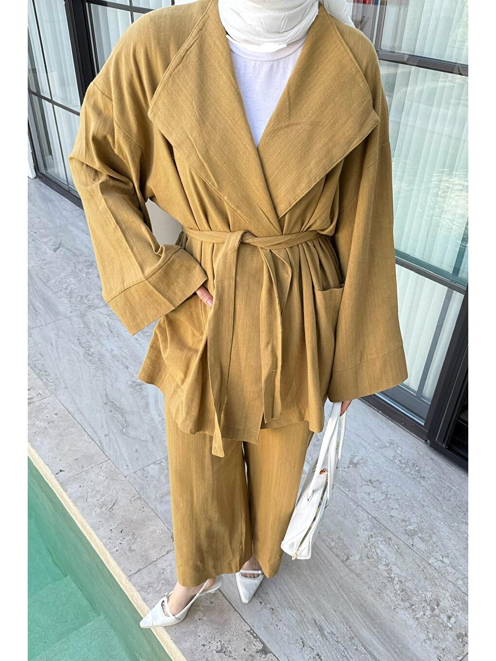 Kimono Tesettür Takım Yağ Yeşili-3