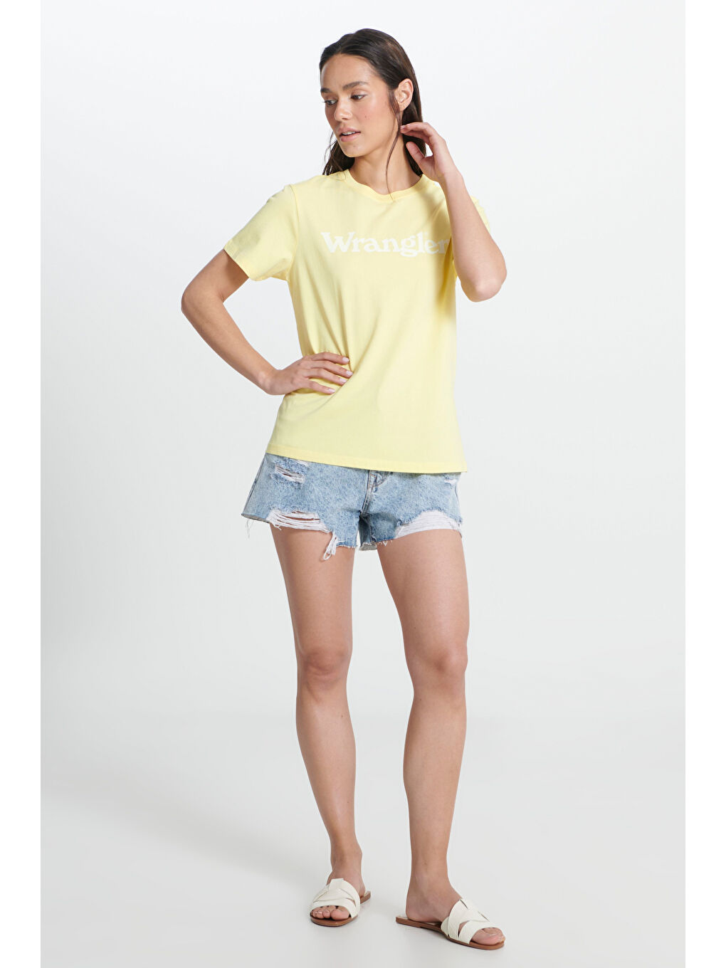 Sarı Regular Fit Normal Kesim Kısa Kollu Bisiklet Yaka %100 Pamuk Logolu Tshirt-2