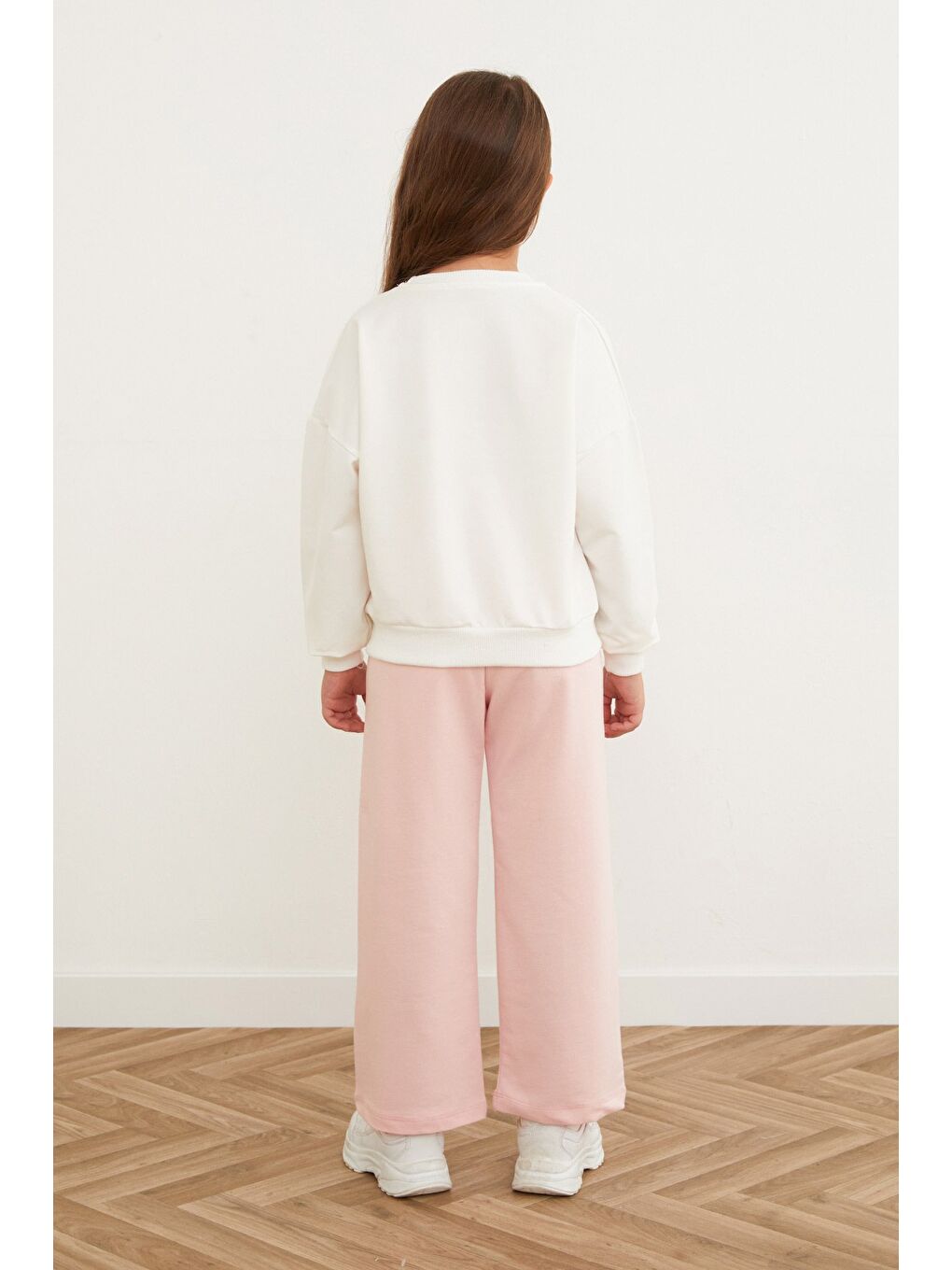 Pembe Kurdele Detaylı Beli Lastikli Kız Çocuk Takım-1