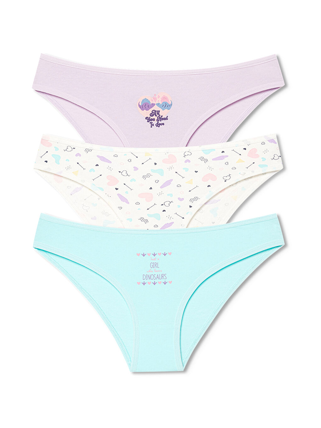 Karışık Pamuklu Desenli ve Baskılı Slip Kadın Külot 3'lü Paket