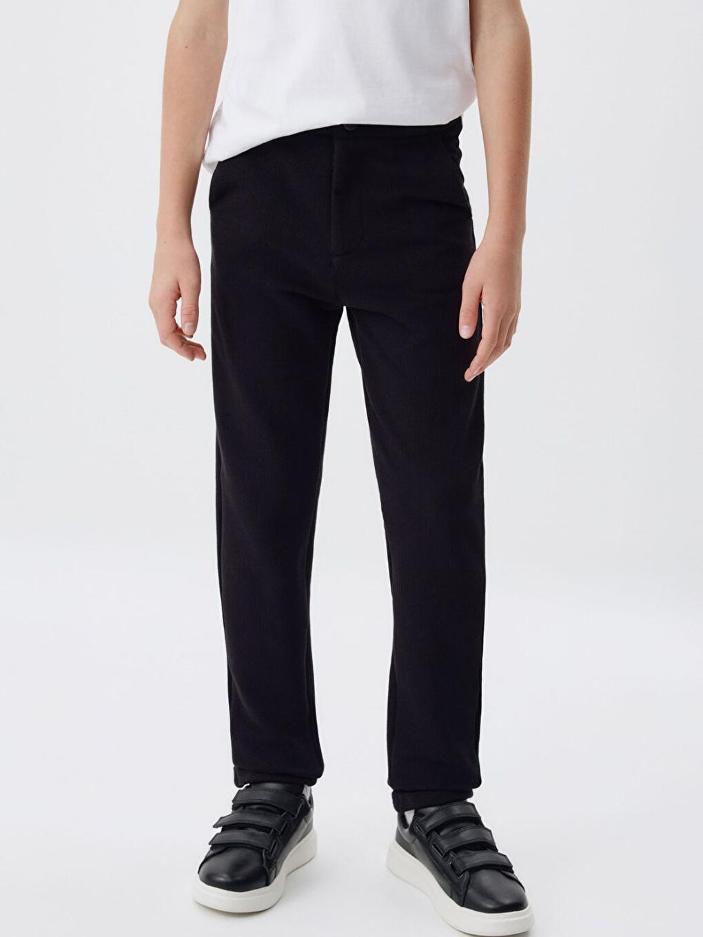 Siyah Erkek Çocuk 100% Pamuk Düz Dokuma Okul Pantolon-2