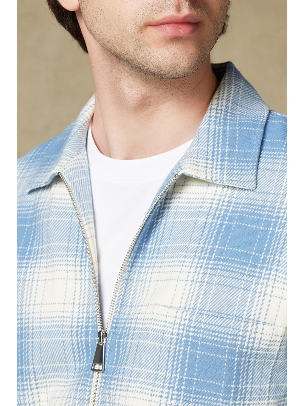 Prato Flanel Pamuklu Overshirt Fit Mavi Klasik Yaka Erkek Ekoseli Gömlek Ceket-2