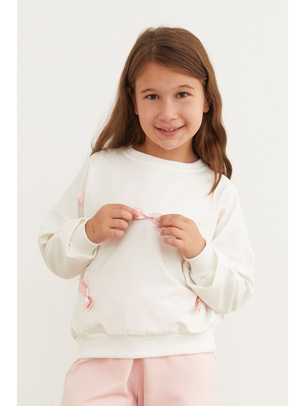 Pembe Kurdele Detaylı Beli Lastikli Kız Çocuk Takım-2