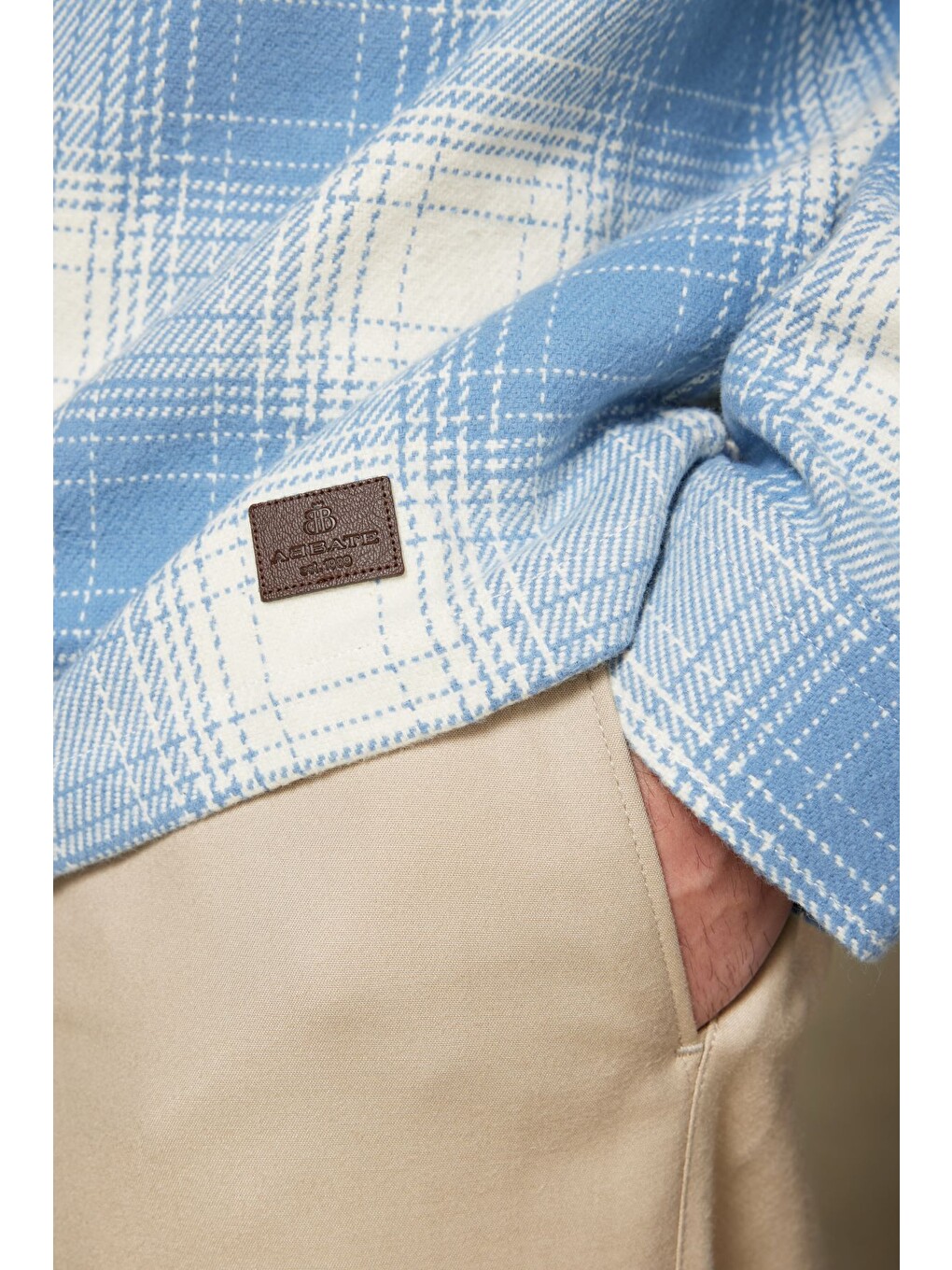 Prato Flanel Pamuklu Overshirt Fit Mavi Klasik Yaka Erkek Ekoseli Gömlek Ceket-4
