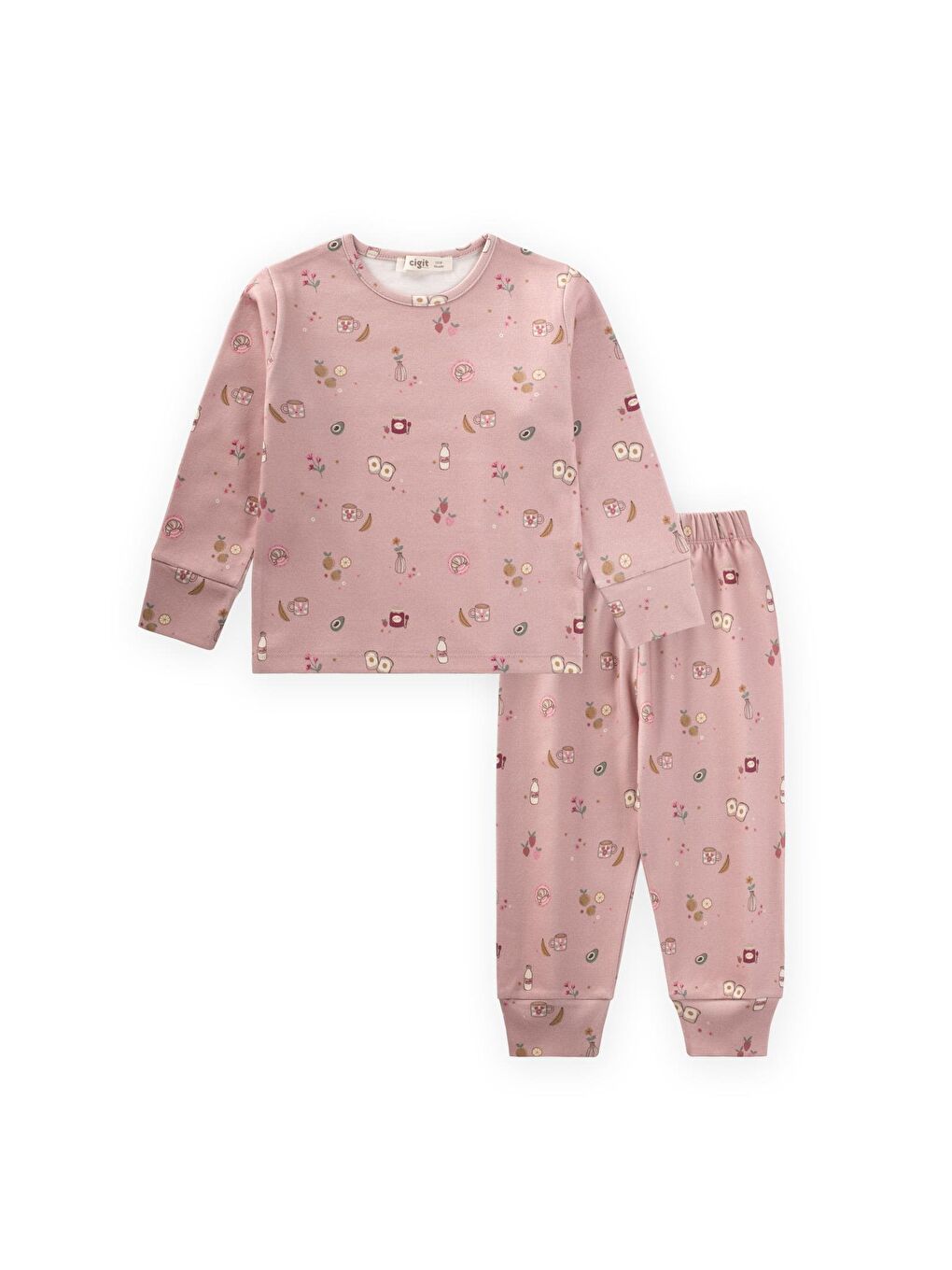 Desenli Mevsimlik Pijama Takım 1-7 Yaş Pudra Pembe