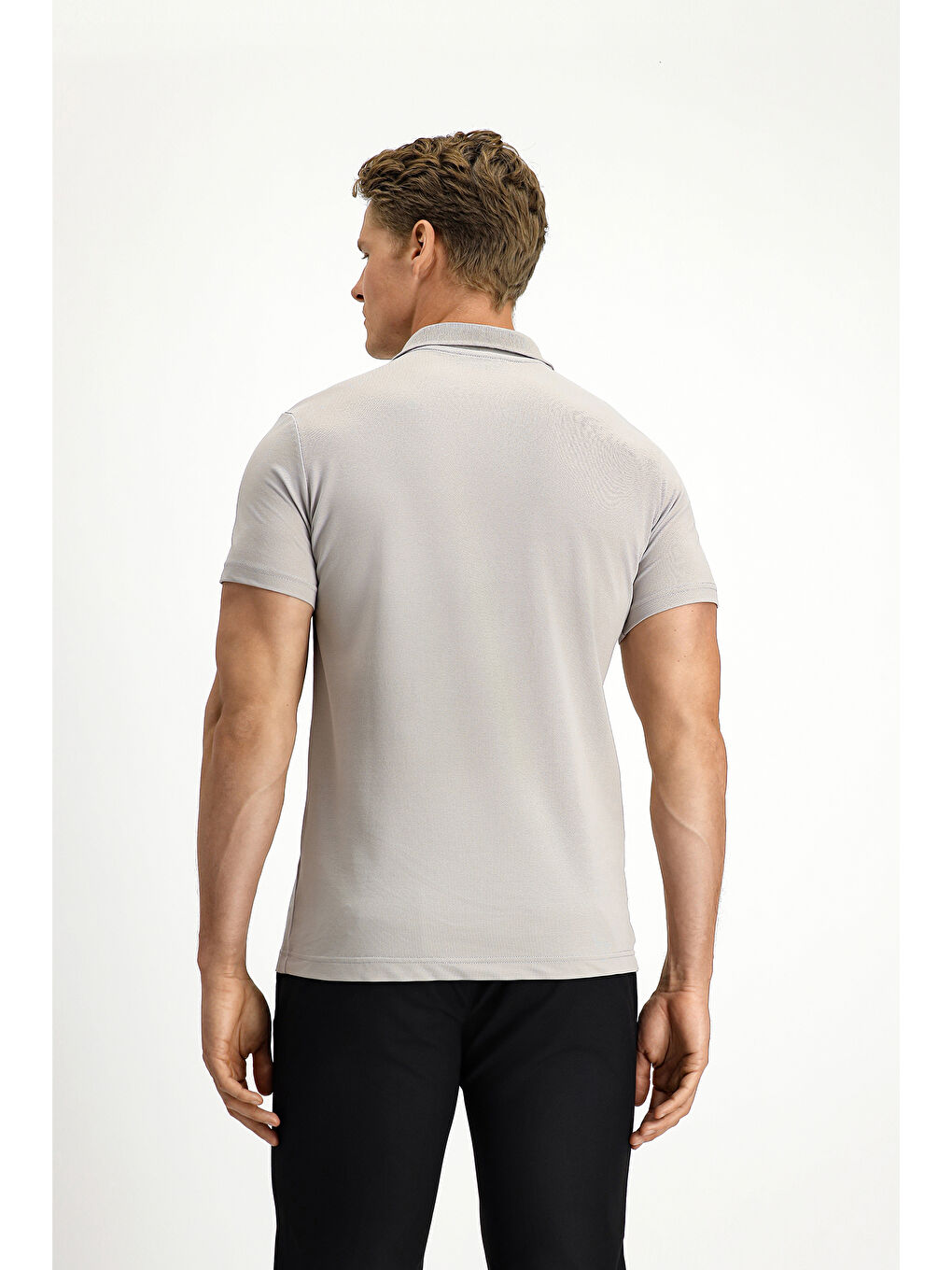 Gri Slim Fit Dar Kesim Pamuklu Polo Yaka Tişört-3