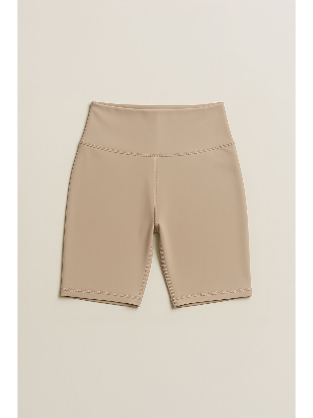 Bej Yüksek Bel Toparlayıcı Kadın Spor Kısa Tayt-1