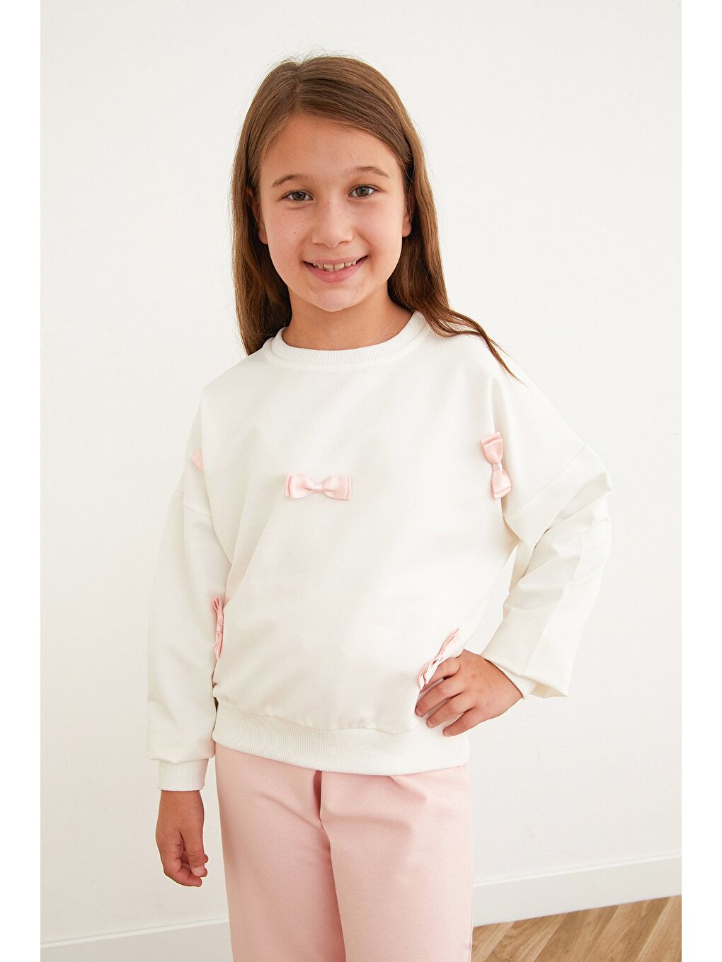 Pembe Kurdele Detaylı Beli Lastikli Kız Çocuk Takım-3