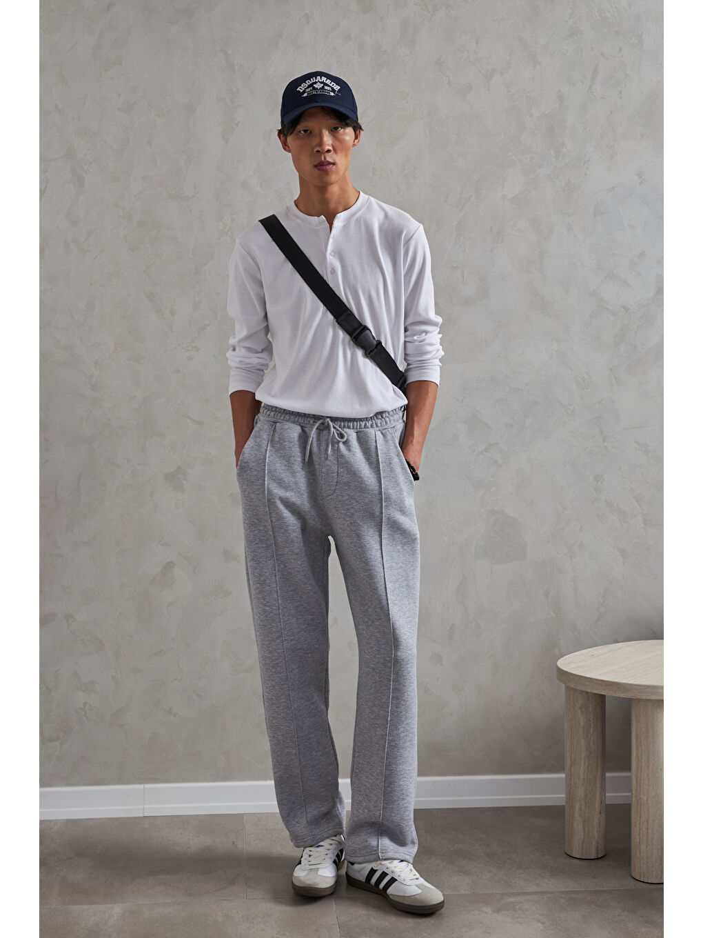 Gri Erkek Önü Dikiş Detaylı Baggy Eşofman Altı-6