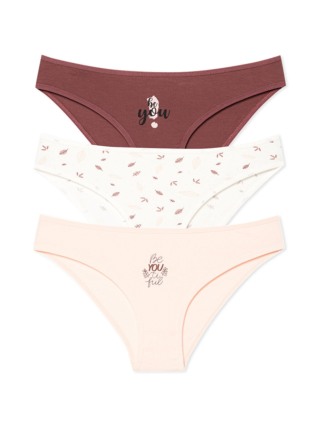 Karışık Pamuklu Desenli ve Baskılı Slip Kadın Külot 3'lü Paket