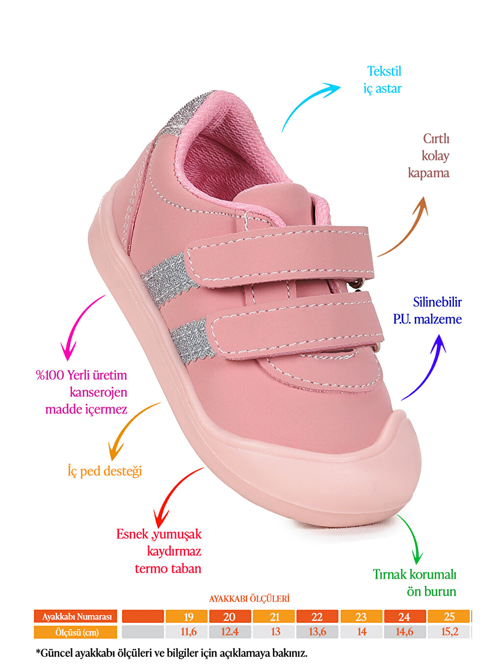 Pembe Puzi İlk Adım Cırtlı Kız Bebek Günlük Ayakkabı-1