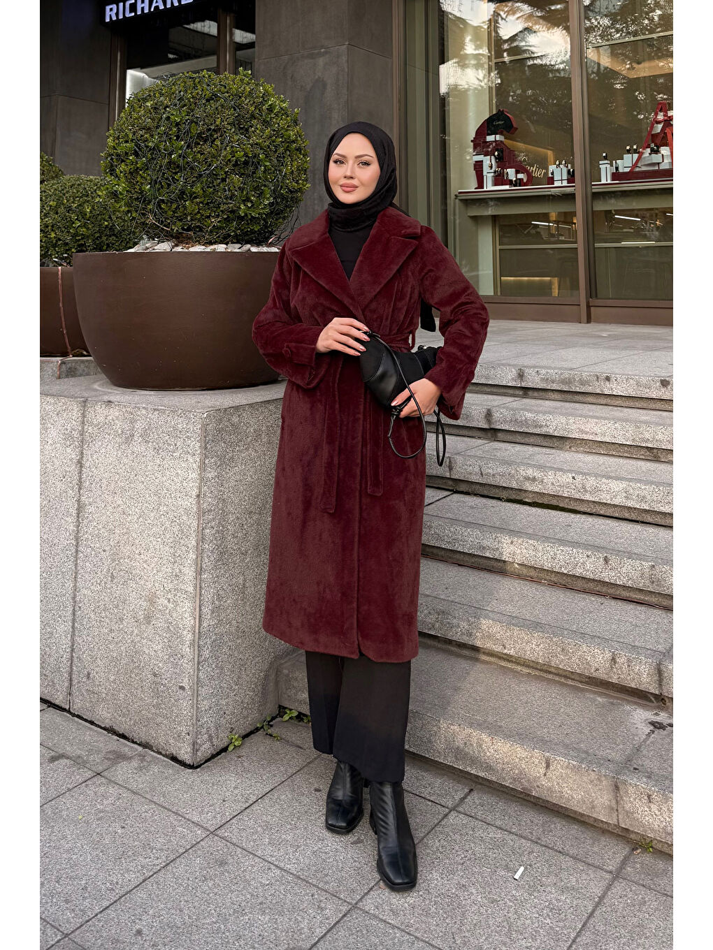 Kadın Apoletli Uzun Kaban Bordo