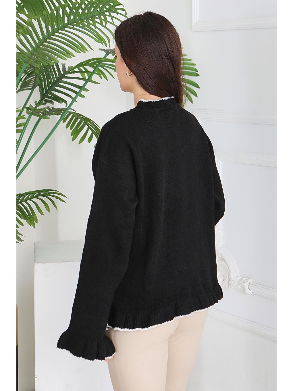 İnci Düğmeli Triko Hırka Siyah - 28005-SIYAH-4