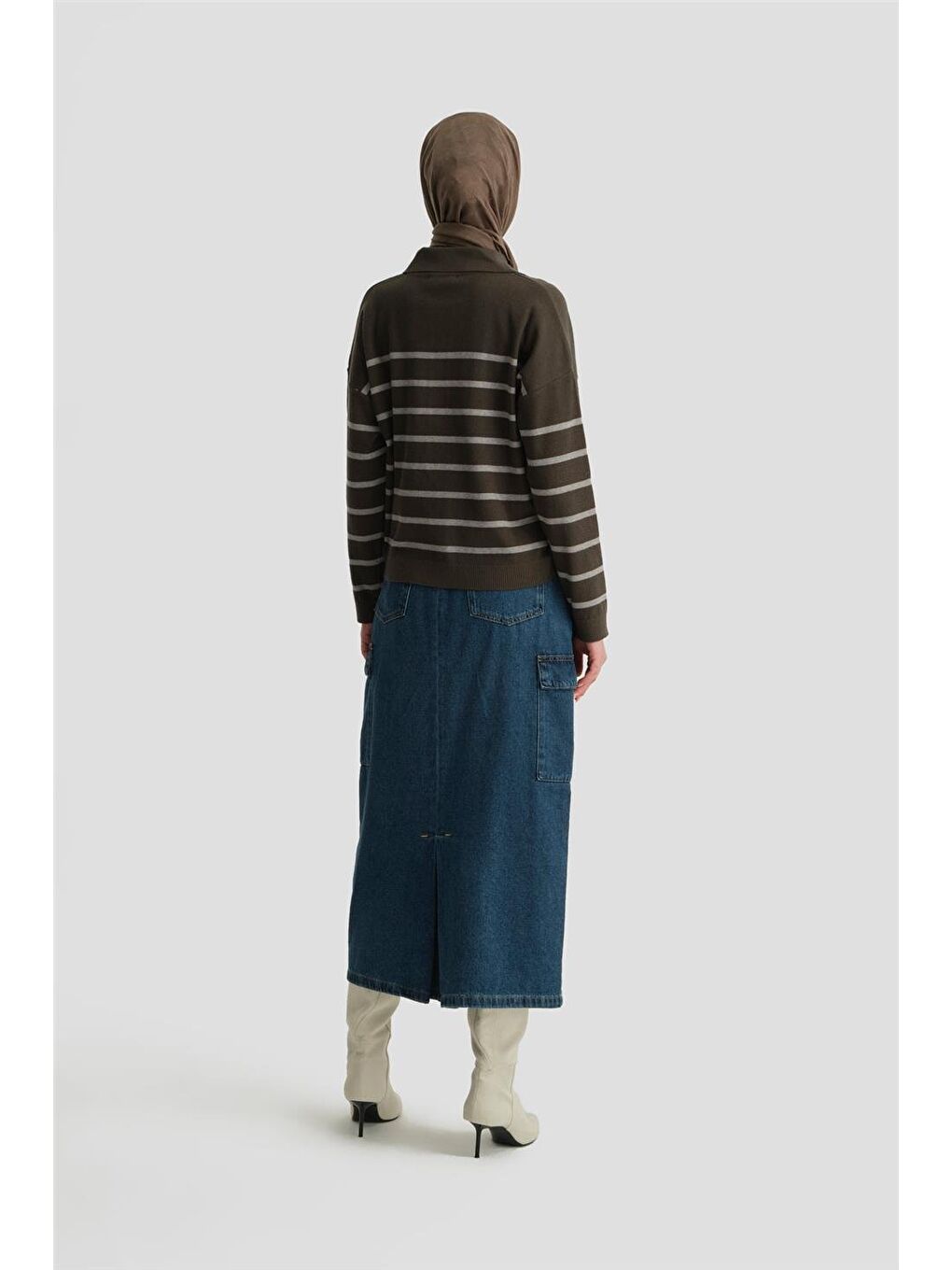 Çizgili Triko Kazak 24Kd4208 Haki-4