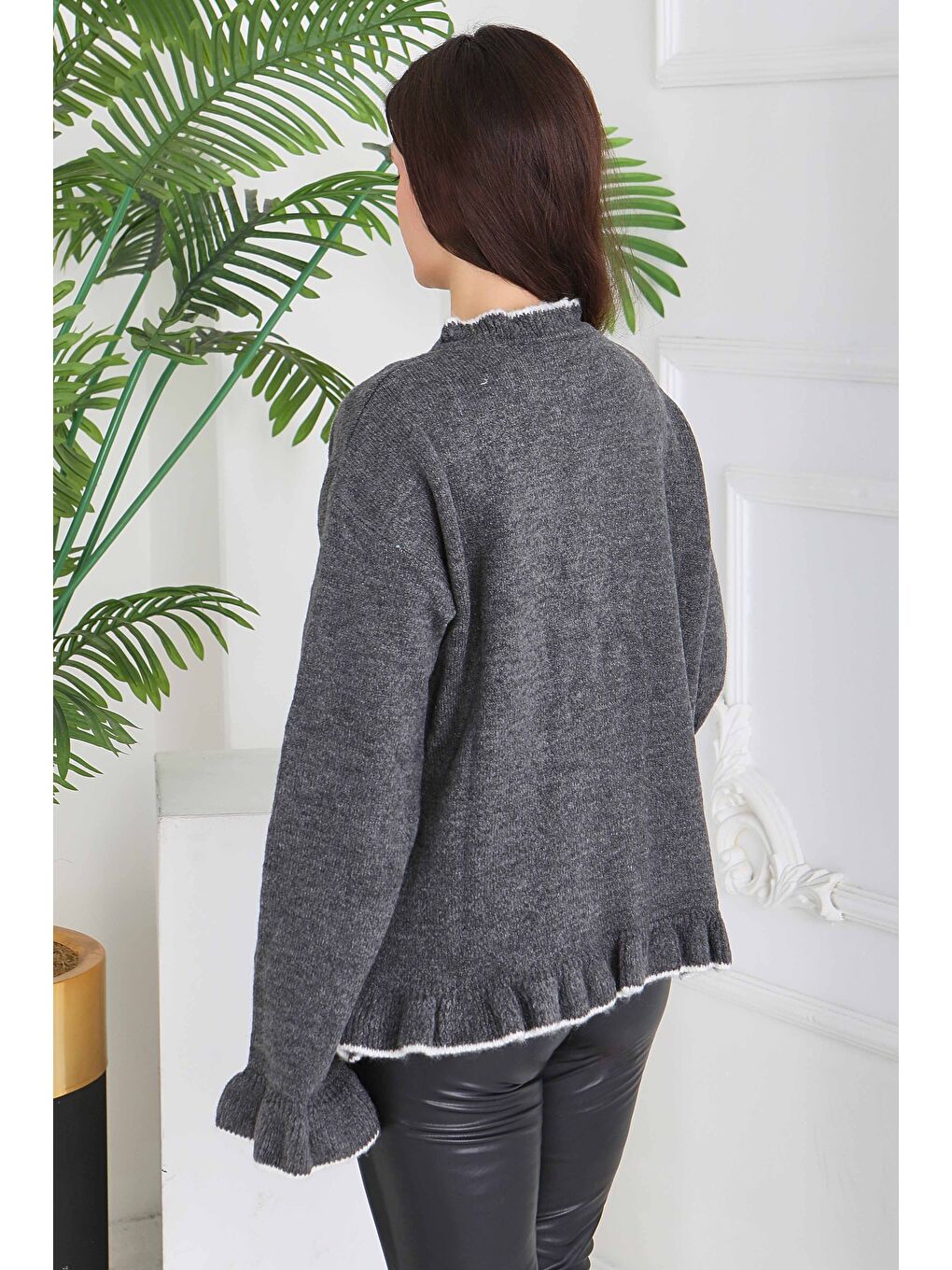 İnci Düğmeli Triko Hırka Antrasit - 28005-ANTRASIT-3