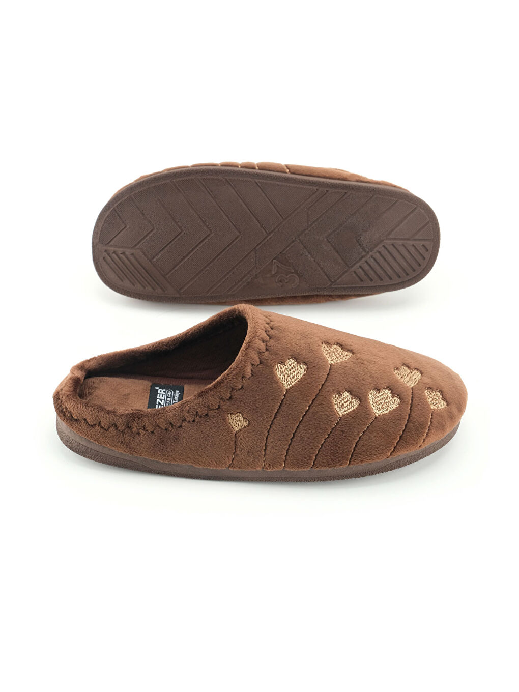 Kahverengi Kadın Kışlık PU Rahat Taban Nakışlı Tasarım Ev Bahçe Terlik-4