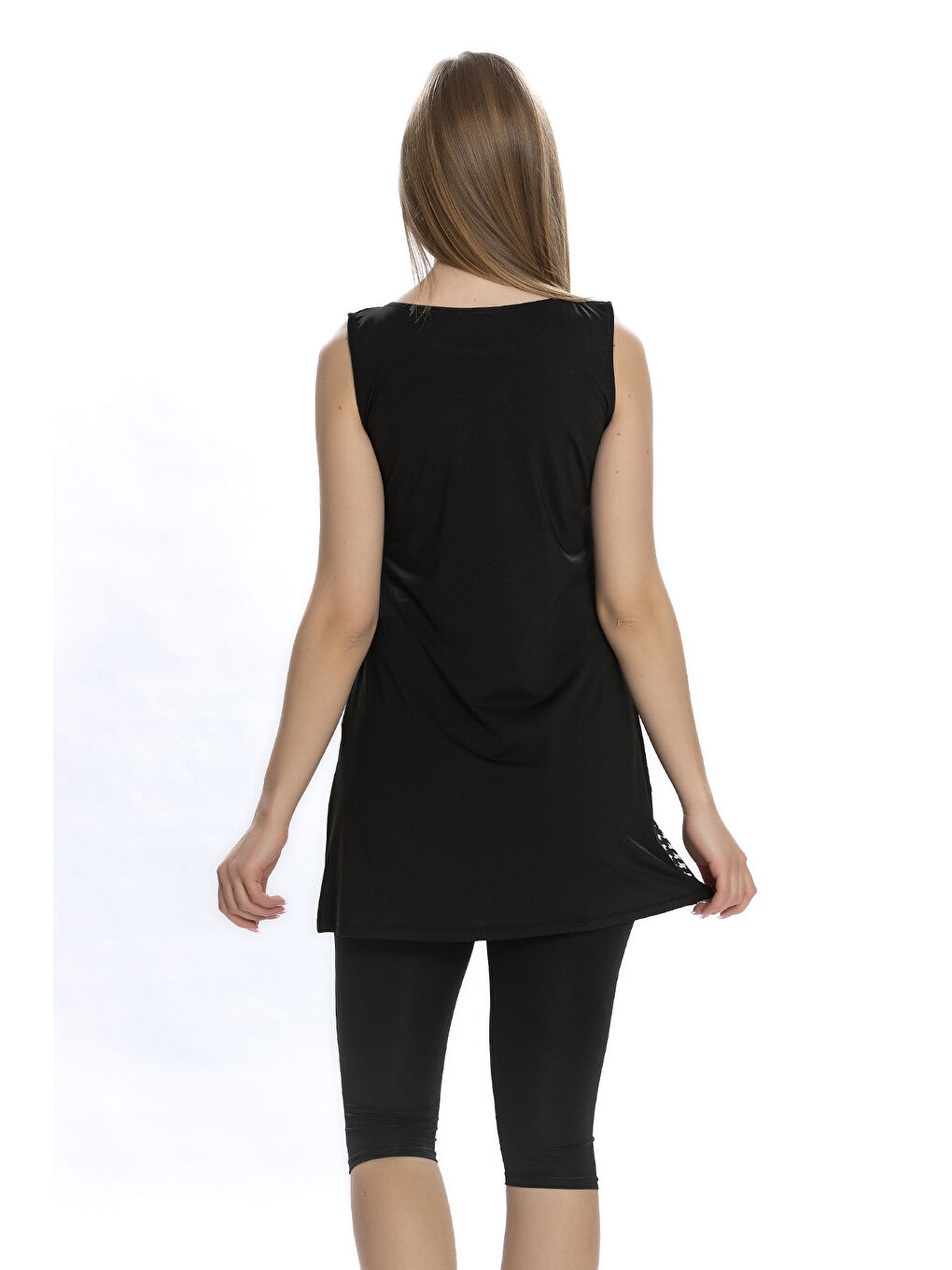 Sıfır Kol Taytlı Yarı Kapalı Mayo 155-01 Siyah-1