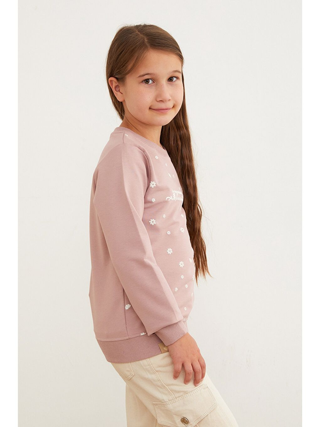 Pembe Beautiful Yazı Baskılı Kız Çocuk Sweatshirt-1